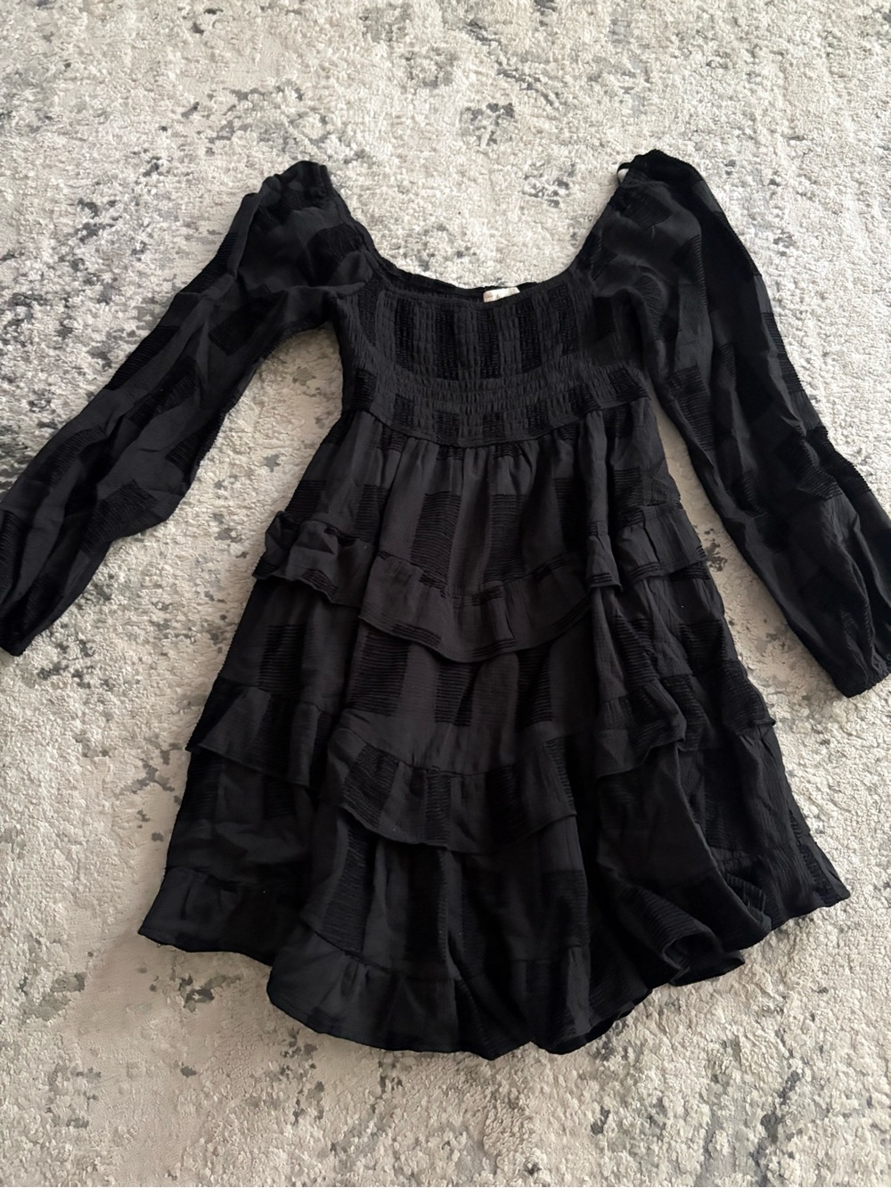 Altar'd State Black Tiered Smocked Bodice Dress